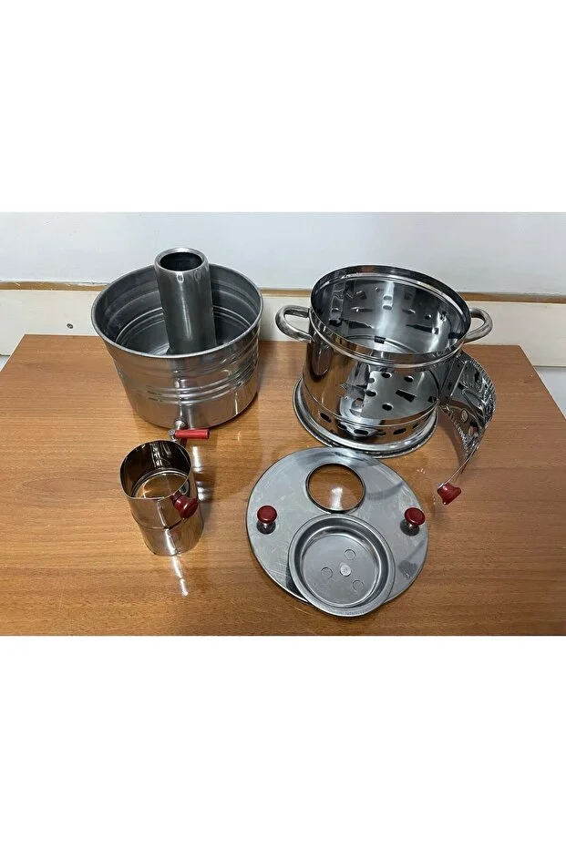 Tek Musluklu Odunlu Kömürlü Çay Semaveri Odunlu Kömürlü Semaver - 5 Litre - Demlik 1 Litre